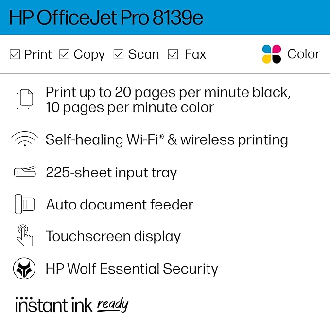 HP OfficeJet Pro 8139e Wireless All-in-One Color Inkjet Printer, Duplex - Image 4