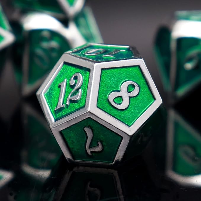 Haxtec 7 Die Metal DND Dice Set Green Elven Goblin D&D Dice Set Compatible - Image 5