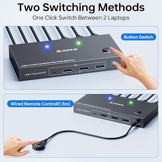 USB C KVM Switch 3 Monitors 2 Laptops 4K 1080P@60Hz, USB-C Docking Station - Image 5