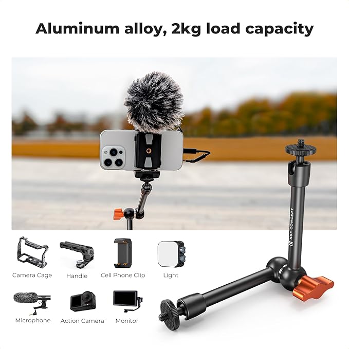 K&F CONCEPT 9.8" Magic Arm, 1/4" Screw Camera Mount Arm 360° Ball Heads - Image 3