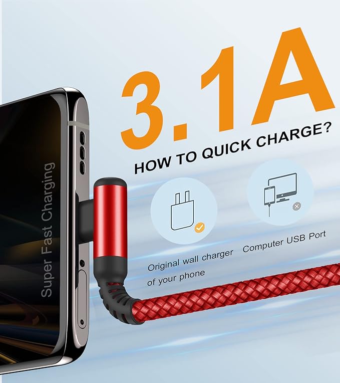 sweguard USB Type C Charger Cable Right Angle iPhone 16 Charger Nylon Braided - Image 3
