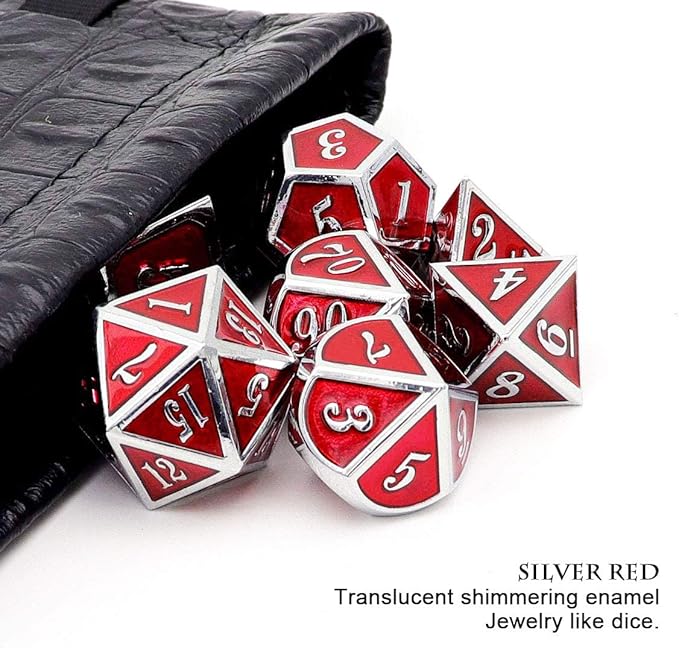 Haxtec Metal Dice Set D&D Red Silver DND Dice Set - Image 3