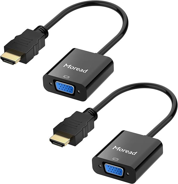 HDMI to VGA, 2 Pack, Uni-Directional Gold-Plated HDMI to VGA Adapter by MoreadDirect