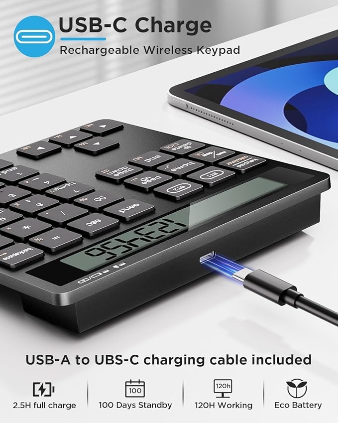 Bluetooth Number Pad, Wireless Numeric Keypad Calculator - Image 2