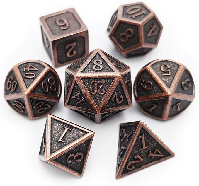 Haxtec Antique Copper Metal DND Dice Set 7 Die Polyhedral D&D Dice Compatible by HaxtecDice