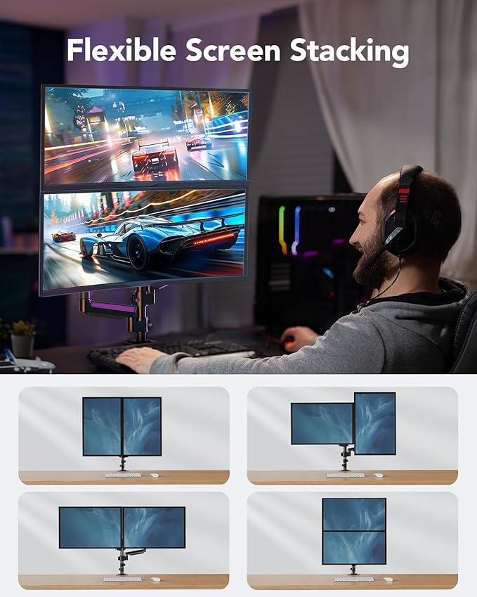 HUANUO Dual Monitor Mount up to 32 inches Screens, Taller Monitor Stand Hold - Image 3