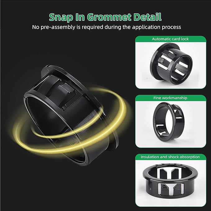 2-3/8" Black Snap-in Knockout Insulating Bushing Grommets, Plastic Cable Hole - Image 4