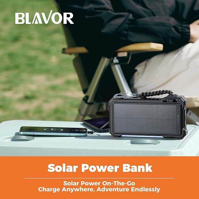 BLAVOR Solar Power Bank 20000mAh/74000mWh Built-in Cables, Wireless Charger - Image 7
