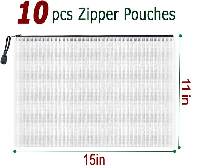 AUSTARK 10 Pcs Zipper File Bags, Waterproof Plastic Mesh Pouch - Image 2