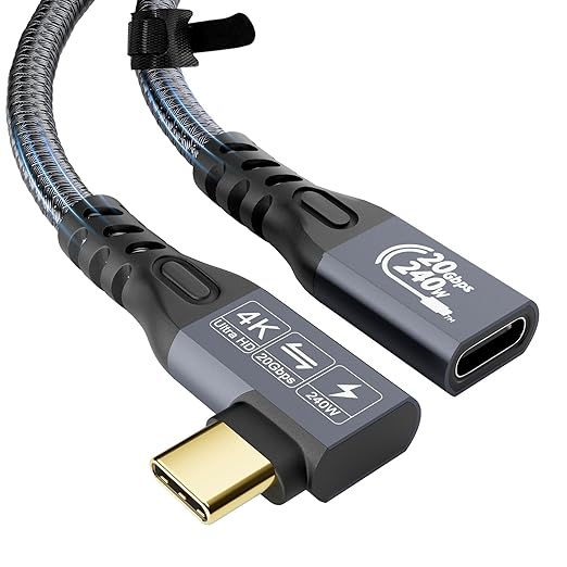 CABLEDECONN USB C 3.2 Gen-2 Extension 1M 3.3FT 90 Degree ElbowThunderbolt 3 by CABLEDECONN