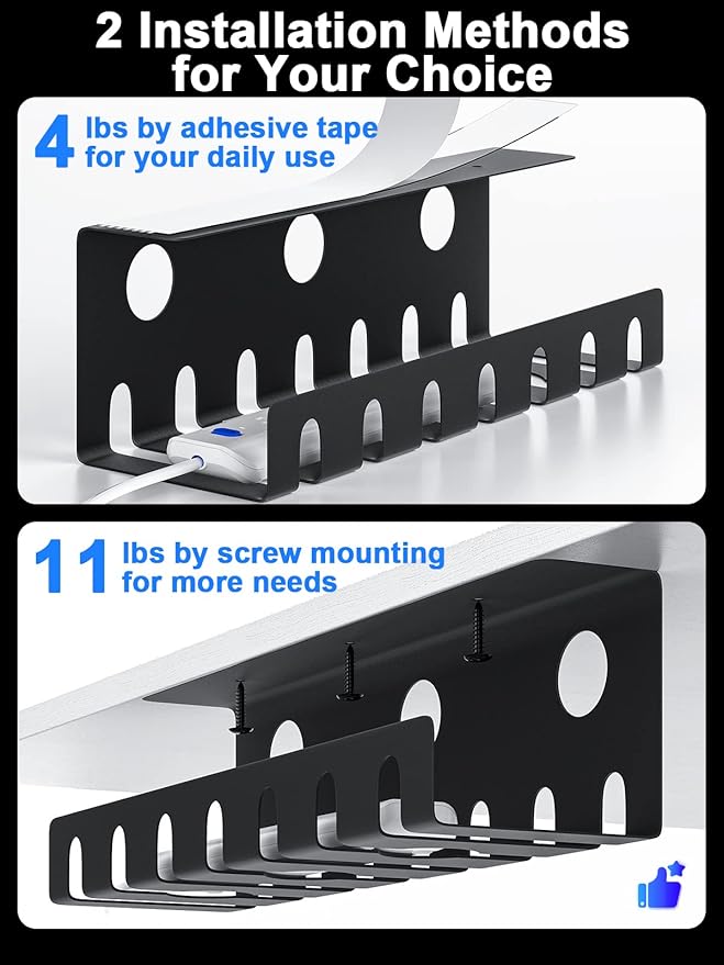 Delamu 2 Pack Metal Under Desk Cable Management Tray, U-Channel Cord Organizer - Image 4