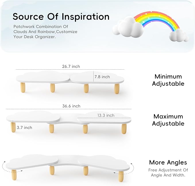 Dual Monitor Stand Riser, Rainbow Cloud Desktop Computer Stand - Image 5
