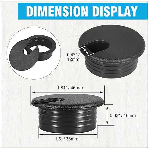 1-1/2" Black Desk Grommet, JTemgle Plastic Cable Hole Cover Computer Table Cord - Image 5