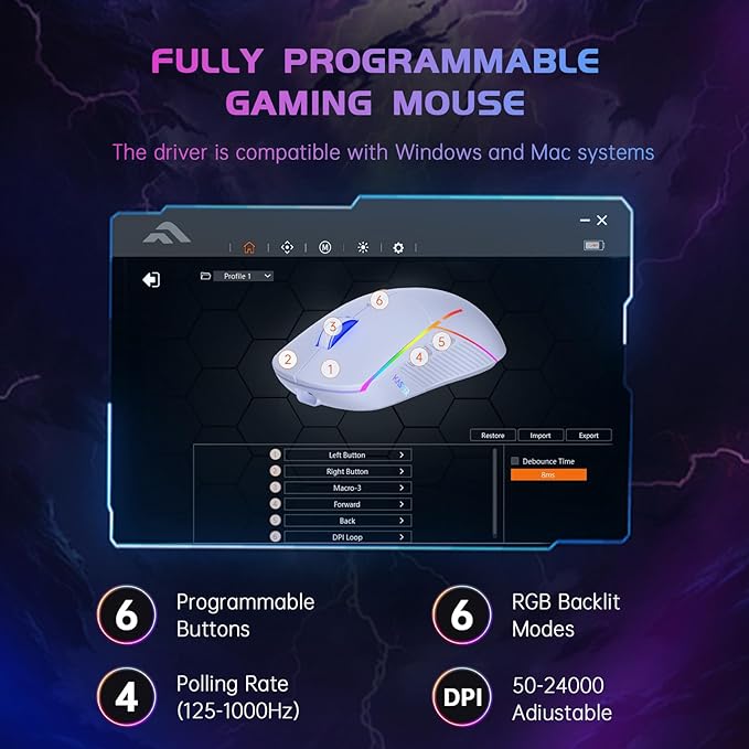 FFJ Wireless Gaming Mouse, 24000 DPI, Tri-Mode 2.4G/USB-C/Bluetooth 5.3 Gaming - Image 4
