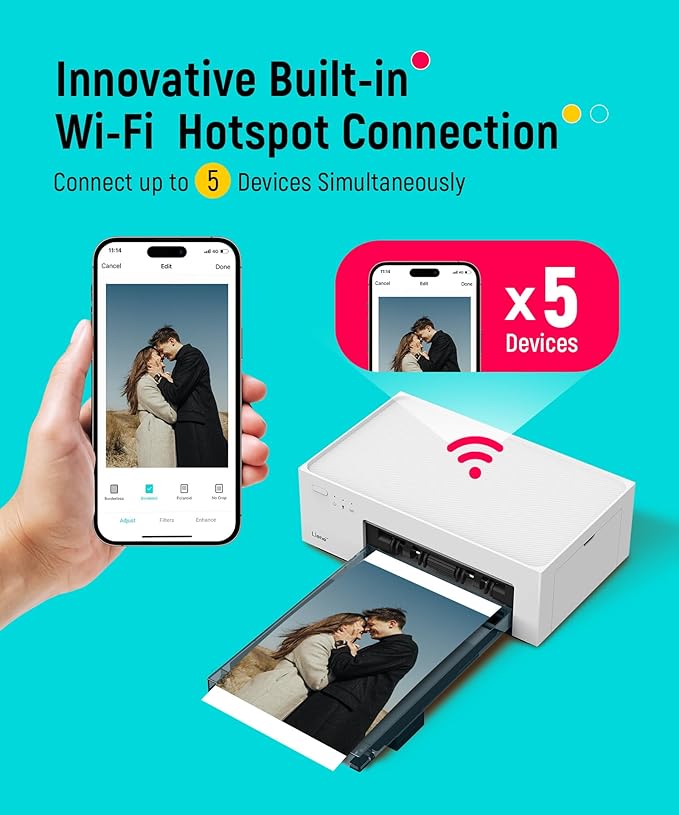 Liene 4x6'' Photo Printer, Wi-Fi Picture Printer, 20 Sheets, Full-Color Photo - Image 5