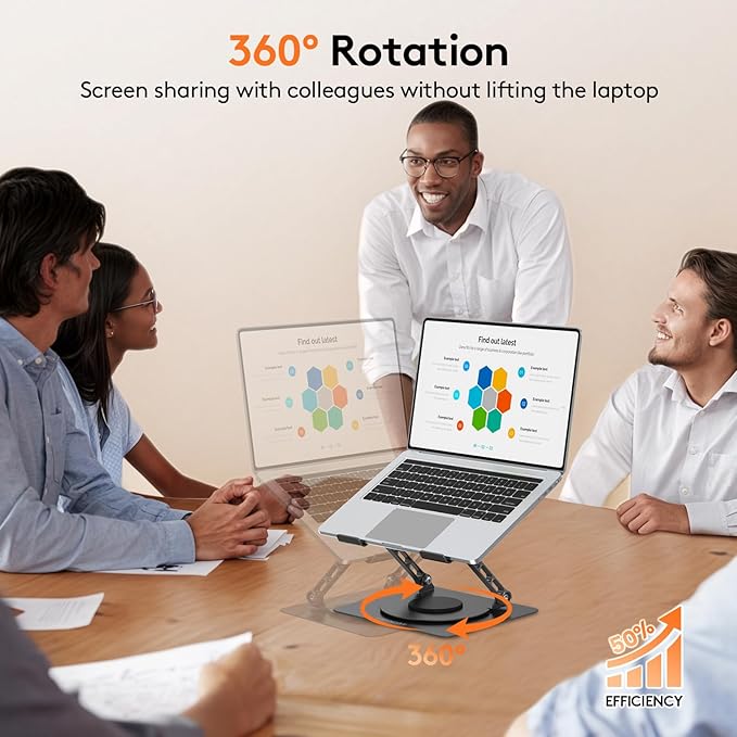 TECKNET Laptop Stand for Desk, 360 Rotating Base, Ergonomic Foldable Computer - Image 2