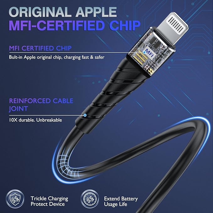 OIITH MFi Certified Short for iPhone Charger Cable 3 Pack 1 Ft, 12 inch for - Image 2