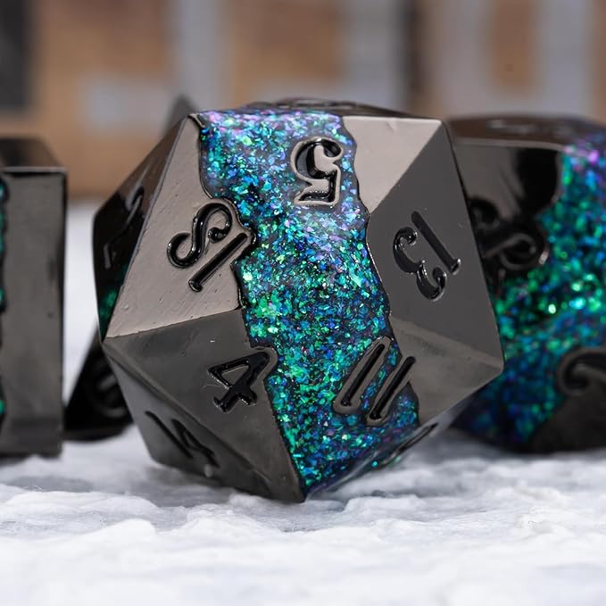 Metal RPG Dice Set, DND Polyhedral Dice Set 7pcs, Metallic Glitter Large Stripe - Image 4