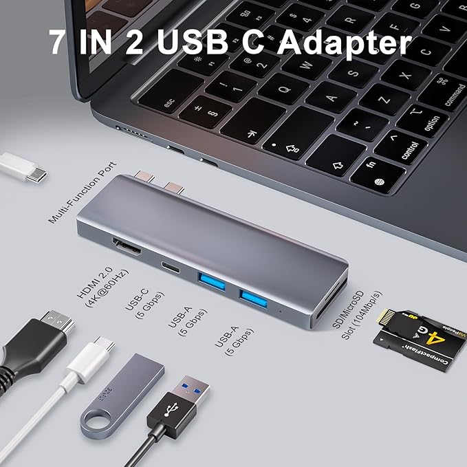 USB C Hub, USB C Adapter, 7 in 2 USB-C Hub - Image 2