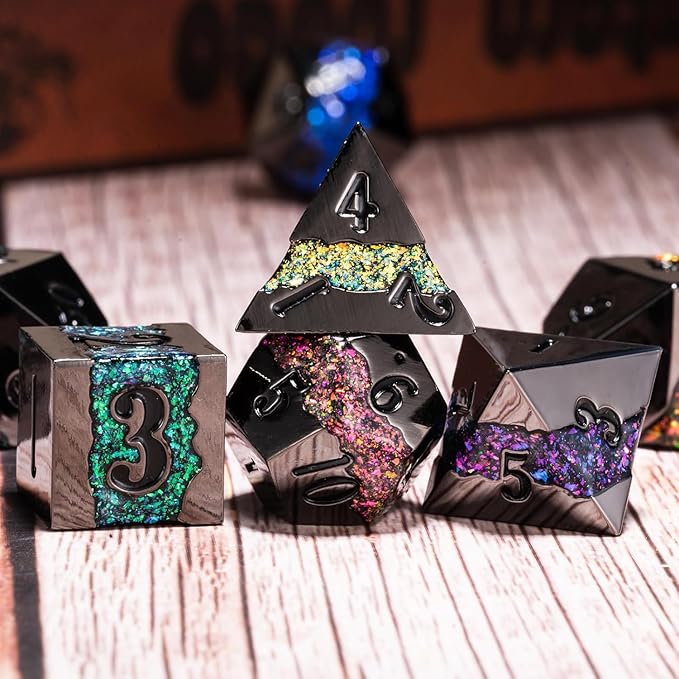 D&D Dice Set Metal, Large Striped Glitter Dice Set.RPG Polyhedral Dice 7pcs Set - Image 3