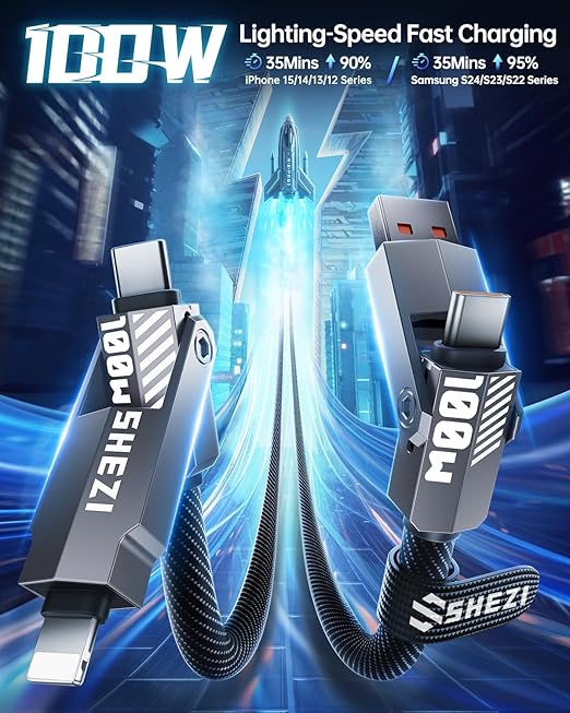 SHEZI Nylon Braided 4 in 1 USB C Cable 100W 3FT Compatible - Image 3