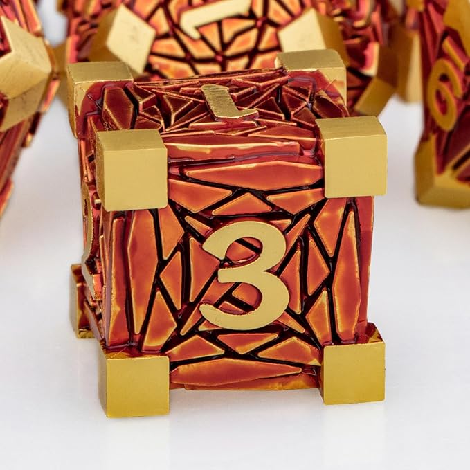 Metal DND Dice Set Golden Red Debris RPG D and D Dice - Image 3