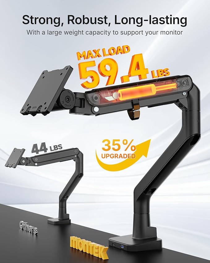 monTEK Single Monitor Arm with USB A/C, Ultrawide Monitor Stand - Image 3