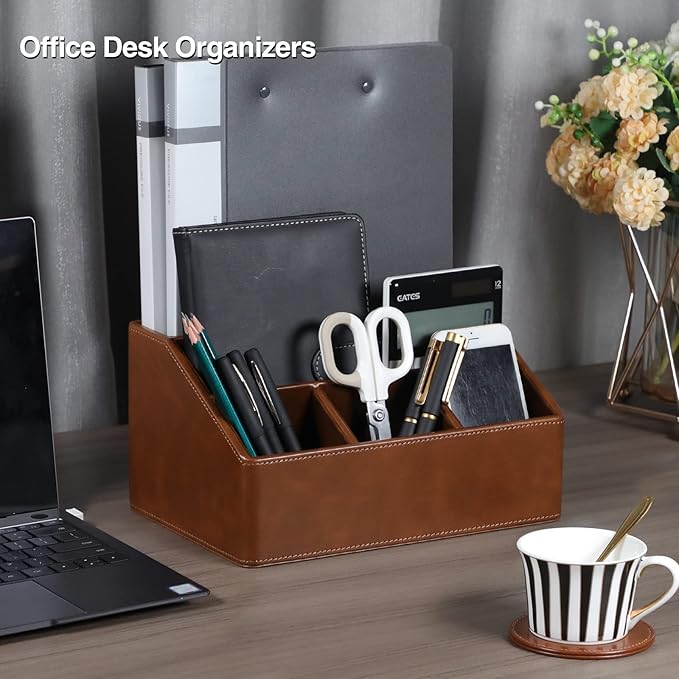 PU Leather Desk Organizer, Luxury Remote Control Holder - Image 8