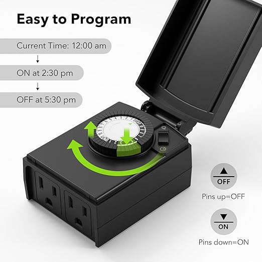 BN-LINK 24 Hour Heavy Duty Mechanical Timer, Outdoor Timer Outlet Waterproof - Image 2