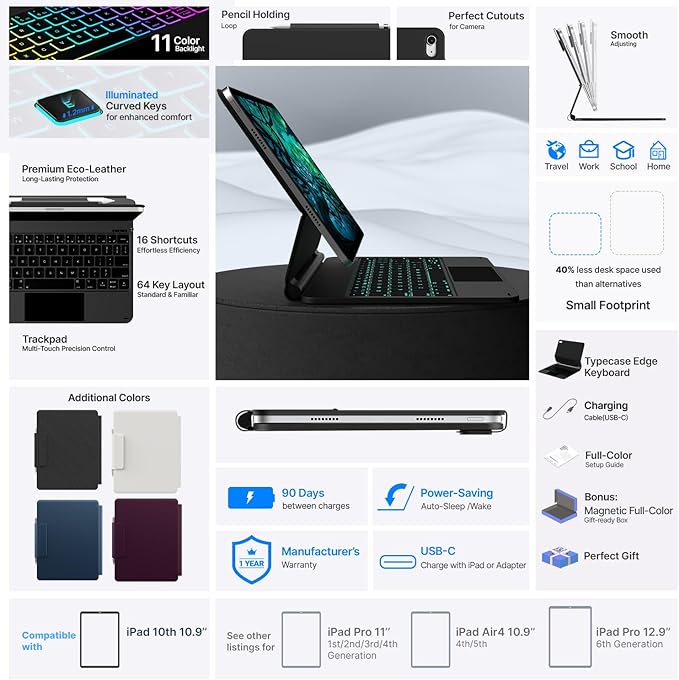 typecase Edge Keyboard Case for iPad 10th Generation 10.9" – Magnetic Keyboard - Image 3