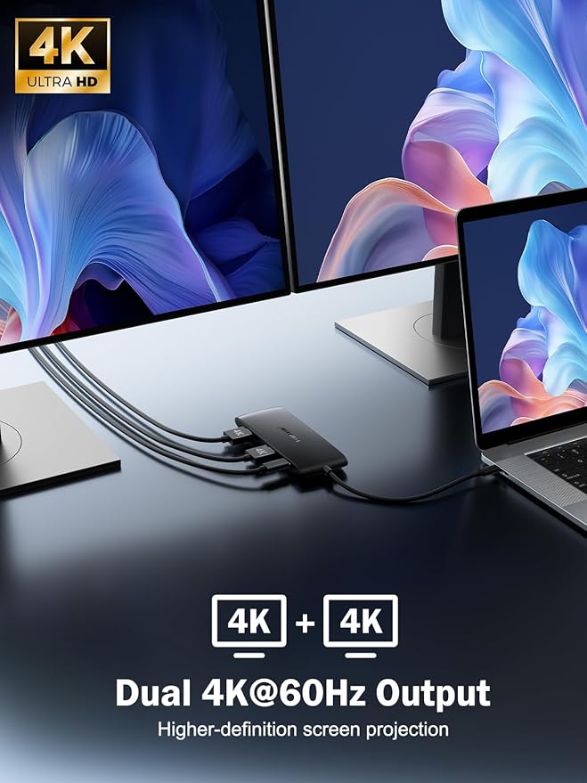 Lemorele Docking Station Dual Monitor 4K 60Hz, 7 in 1 USB C Dongle Multiport - Image 3