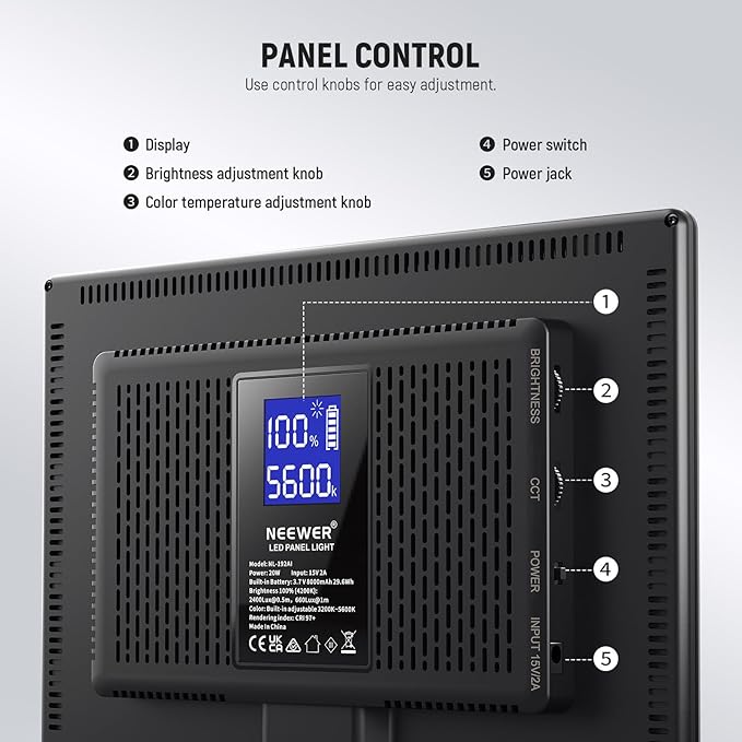 NEEWER 192 LED Video Light Panel, 20W Ultra Thin 8000mAh Bi Color Dimmable DSLR - Image 7