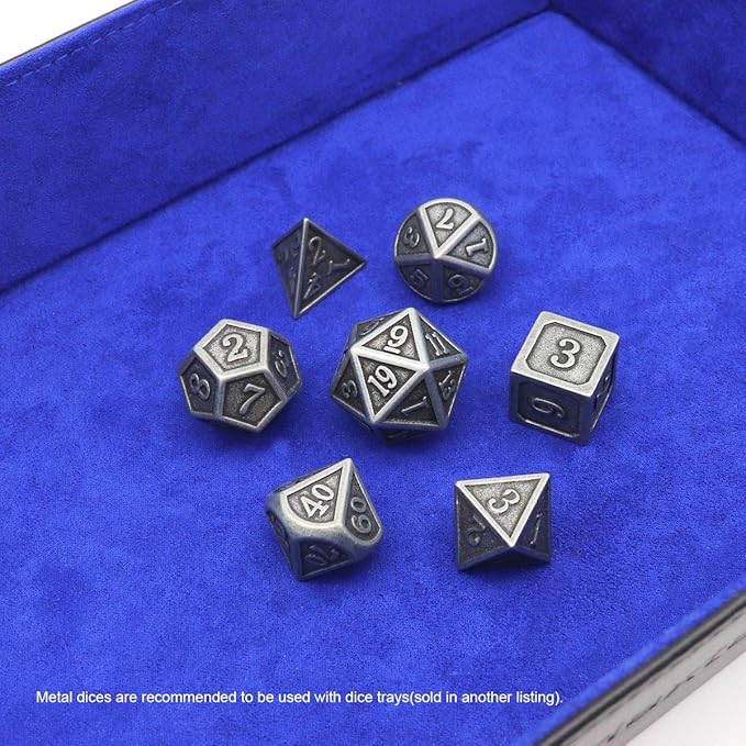 Haxtec Antique Iron Metal DND Dice Set Silver D&D Polyhedral Dice W/PU Leather - Image 6