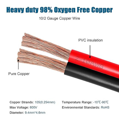 10 Gauge Wire 2 Conductors Copper Wire, 10 AWG Battery Cable Oxygen Free Copper - Image 2