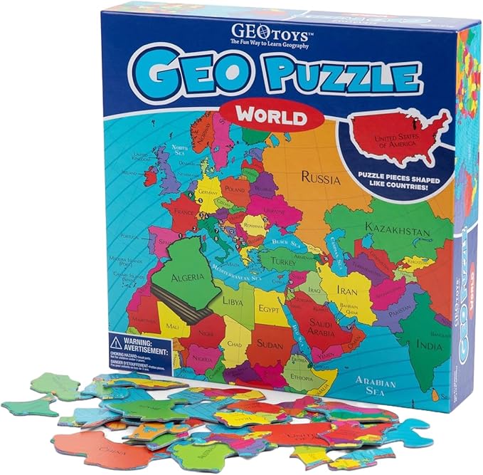 GeoToys GeoPuzzle, World Shaped Jigsaw Puzzles, Geography Game & Map Puzzle by Geotoys