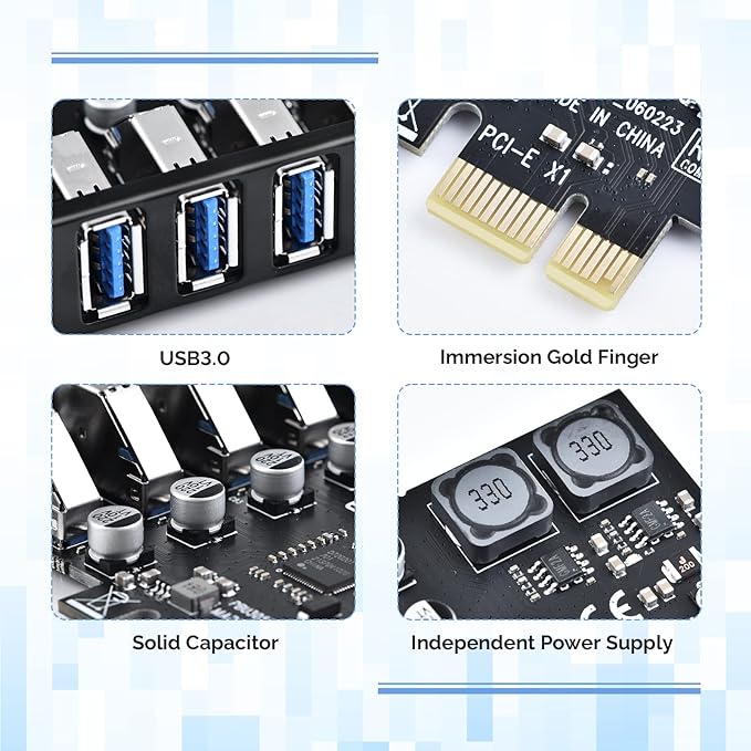 ELUTENG PCIE USB 3.0 Card 7 Ports PCI Expree to USB Expansion Card Super Speed - Image 6