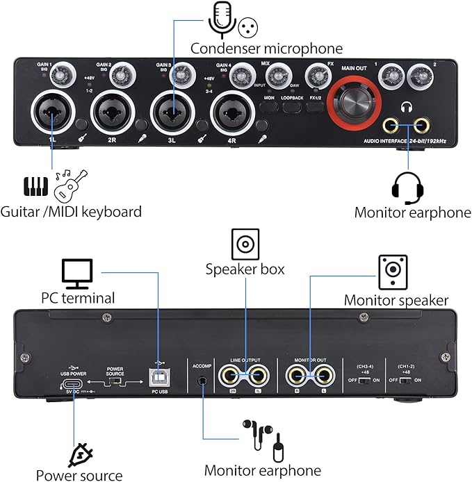 4 Channels Sound Card Computer Audio Interface, 4-in 4-out - Image 9