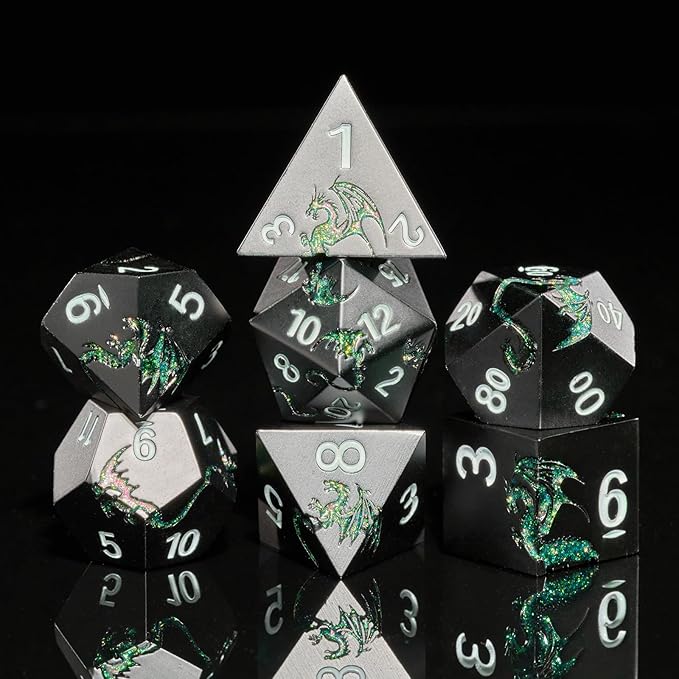 D&D Dice Set Metal Dragon Polyhedral DND Dice Set by HNCCESG