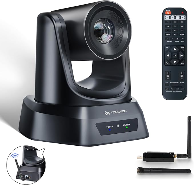 Wireless Conference Room Webcam, Church Live Streaming 10X USB 1080P 60fps PTZ by TONGVEO
