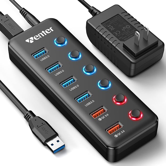Powered USB Hub, Wenter 6-Port USB 3.0 Hub Splitter by Wenter
