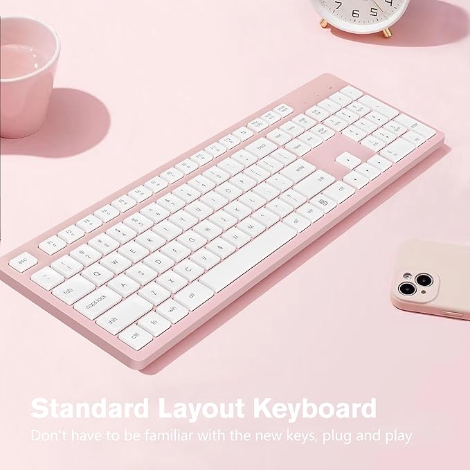 LeadsaiL Pink Wireless Keyboard, 2.4GHz Full-Sized Ergonomic Computer Keyboard - Image 4