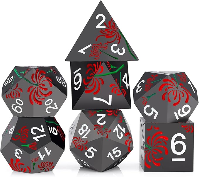PJOY Metal Dice Set D&D Flower Dice Set DND Polyhedral Dice by PJOYDice