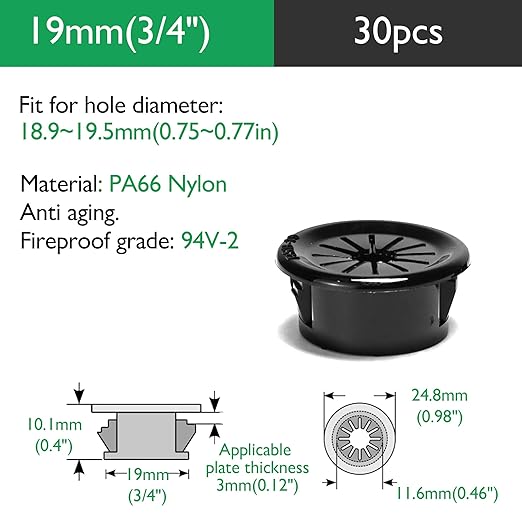 30PCS Cable Grommets, 3/4" Desk Hole Cover Petal Shaped Buckle Type Nylon Snap - Image 9