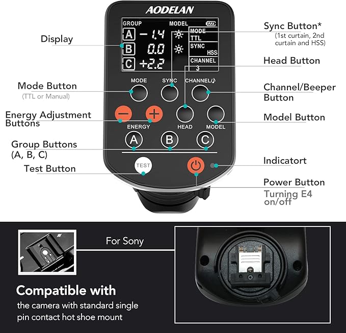 AODELAN TTL HSS 1/8000s Wireless Flash Remote Trigger Compatible - Image 4