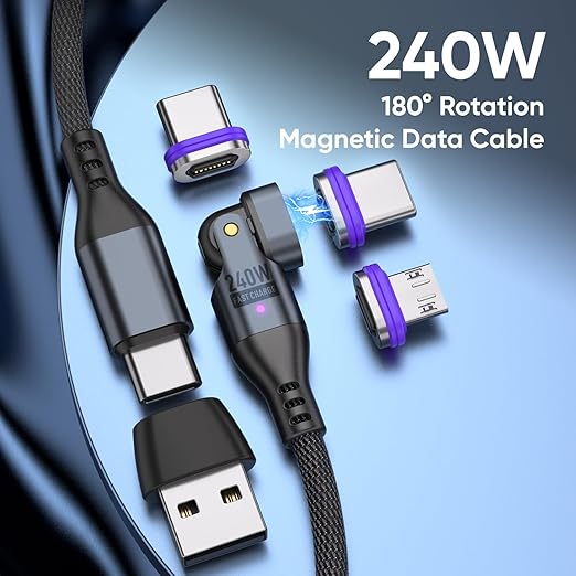 240W Rotating USBC to USB C Magnetic Data Cable, 3ft - Image 2