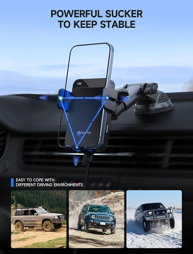MOKPR Wireless Car Charger, 15W Auto Clamping Car Charger Dash Windshield Air - Image 6