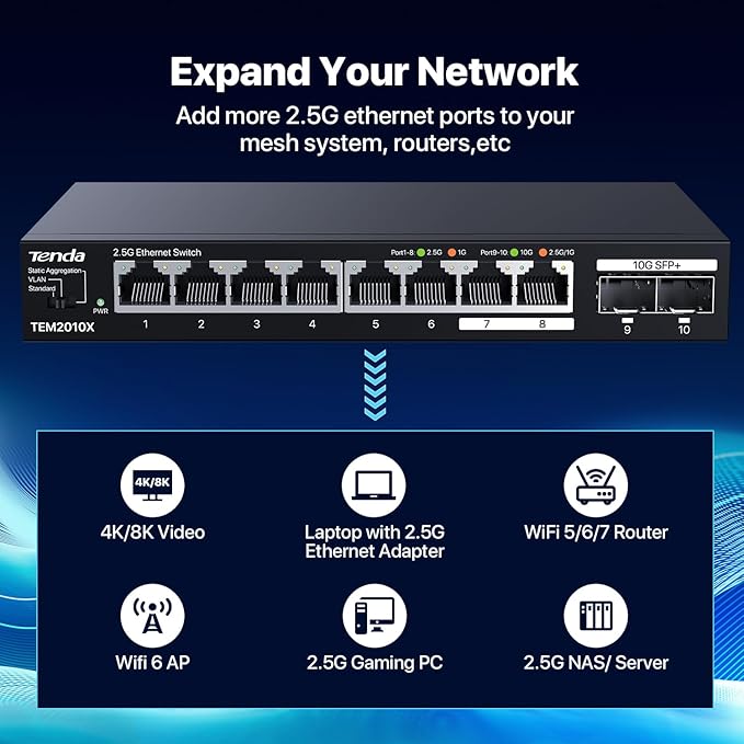 Tenda TEM2010X 8 Port 2.5G Ethernet Switch, Unmanaged 2.5Gb Switch - Image 2