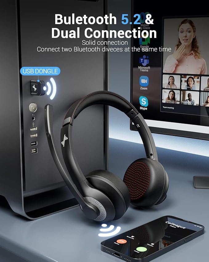 Wireless Headset with AI Noise Cancelling Microphone Bluetooth Headset - Image 3