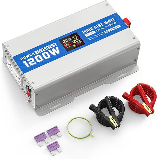 1200W Pure Sine Wave Power Inverter 12V DC to 120V AC Converter 2400 Watt Peak by PowerInverter