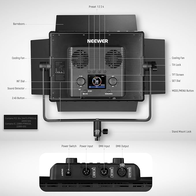NEEWER PL60C RGB LED Panel Video Light APP/2.4G/DMX Control, 60W 23000Lux/0.5m - Image 2